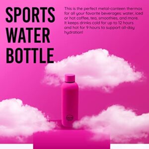 Mayim “The Bullet” On-the-Go Sports Water Bottle, Vacuum-Insulated Double Walled Reusable Stainless-Steel Thermos, Leakproof, Matte Coated, 17 Ounces, Hot Pink/Fuchsia