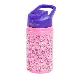 emily rose kids water bottle | 12 ounce insulated water bottle for kids | bpa free stainless steel bottle for travel and school | leak proof kids water bottle with 2 straws (playful hearts design)