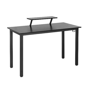 techni mobili writing desk - industrial & minimalist computer desk with adjustable storage shelf & accessory holder - wooden study table made of engineered wood & powder coated steel frame,black