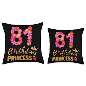 81 Year Old Gifts For Women 81st Birthday Gifts 81 Year Old Princess Flower Its My 81st Birthday Throw Pillow, 18x18, Multicolor