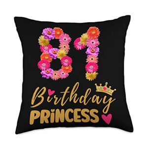 81 year old gifts for women 81st birthday gifts 81 year old princess flower its my 81st birthday throw pillow, 18x18, multicolor