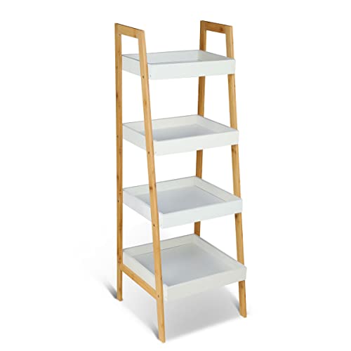 Magshion 4-Tier Ladder Shelf Casual Home Basics Modern Bookshelf Organizer, Storage Rack Shelves, Decorative Leaning Bookshelf for Bathroom, Living Room, Corner Display Bookcase