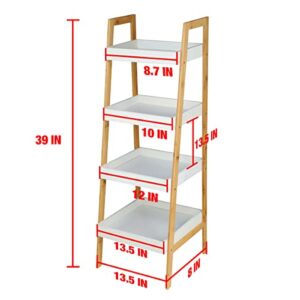 Magshion 4-Tier Ladder Shelf Casual Home Basics Modern Bookshelf Organizer, Storage Rack Shelves, Decorative Leaning Bookshelf for Bathroom, Living Room, Corner Display Bookcase