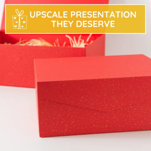 Soul & Lane Red and Gold Magnetic Gift Boxes for Presents (Pack of 2): Stackable Gift Cartons with Lids, Rectangle Christmas Boxes, Bridesmaid Gifts Containers, Decorative Nesting Keepsake Boxes