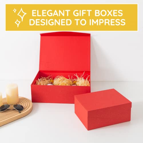 Soul & Lane Red and Gold Magnetic Gift Boxes for Presents (Pack of 2): Stackable Gift Cartons with Lids, Rectangle Christmas Boxes, Bridesmaid Gifts Containers, Decorative Nesting Keepsake Boxes