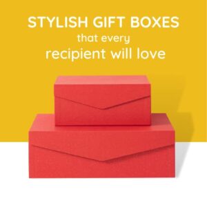 Soul & Lane Red and Gold Magnetic Gift Boxes for Presents (Pack of 2): Stackable Gift Cartons with Lids, Rectangle Christmas Boxes, Bridesmaid Gifts Containers, Decorative Nesting Keepsake Boxes