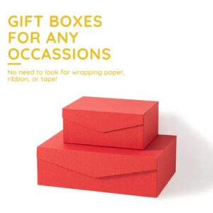 Soul & Lane Red and Gold Magnetic Gift Boxes for Presents (Pack of 2): Stackable Gift Cartons with Lids, Rectangle Christmas Boxes, Bridesmaid Gifts Containers, Decorative Nesting Keepsake Boxes