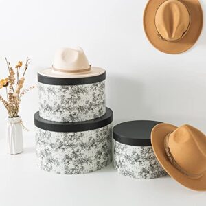 Soul & Lane Floral Hat Round Boxes with Lids - Set of 3: Nesting Cardboard Hat Storage, Large Black Print Hat Cases, Round Decorative Keepsake Boxes, Stacking Paper Mache Craft Boxes