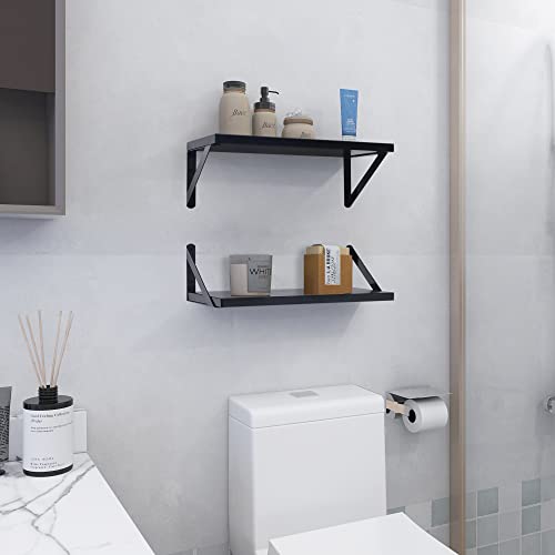 Black Floating Shelves, Modern Black Wall Shelf for Bathroom, Wood Floating Shelf Wall Mounted for Home Decor, Storage Hanging Shelves for Living Room, Bedroom, Office