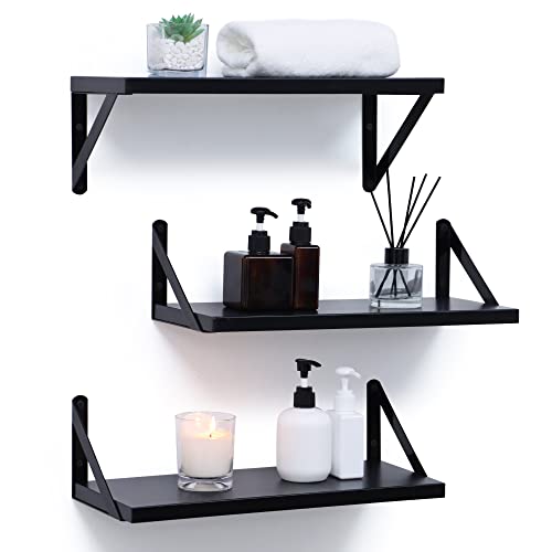 Black Floating Shelves, Modern Black Wall Shelf for Bathroom, Wood Floating Shelf Wall Mounted for Home Decor, Storage Hanging Shelves for Living Room, Bedroom, Office