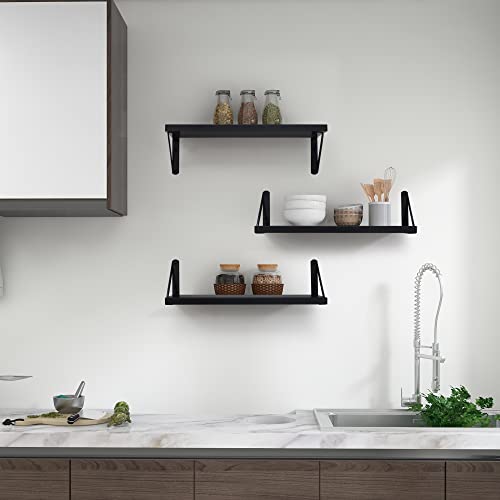 Black Floating Shelves, Modern Black Wall Shelf for Bathroom, Wood Floating Shelf Wall Mounted for Home Decor, Storage Hanging Shelves for Living Room, Bedroom, Office