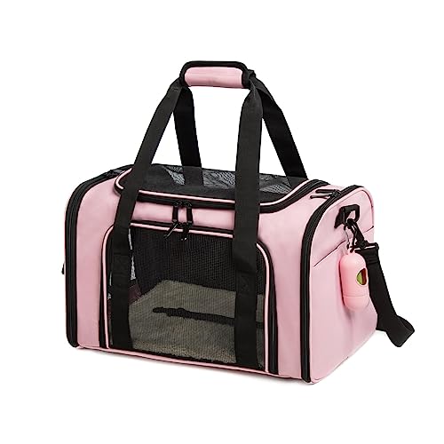 ROSEBB Cat Carrier Dog Carrier Pet Carrier Cat Bags for Small Medium Cats Dogs Puppies of 15 Lbs,of Airline Approved Small Dog Bag Soft Sided,Collapsible Travel Puppy Carrier (Medium, Pink)