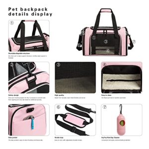 ROSEBB Cat Carrier Dog Carrier Pet Carrier Cat Bags for Small Medium Cats Dogs Puppies of 15 Lbs,of Airline Approved Small Dog Bag Soft Sided,Collapsible Travel Puppy Carrier (Medium, Pink)