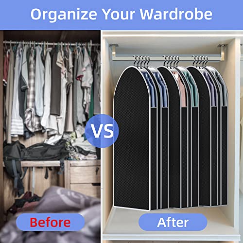 TOSHISON Hanging Garment Bags, 5 Pcs Suit Bag with 6.3" Gusset, Garment Bags for Storage, Garment Bags for Hanging Clothes, Suit Bags for Closet Storage, Suit Cover for Clothes