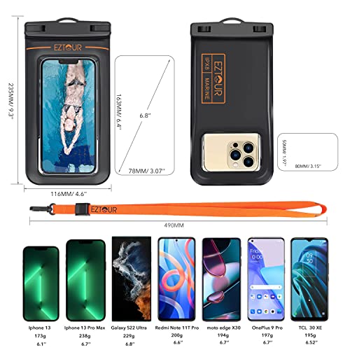 EZTOUR Floating Waterproof Phone Pouch, Universal Water Proof Cell Phone Case with Lanyard for iPhone 14 Pro Max/ 13 Pro Max/ 12 Pro Max/ 11/ S22 Black