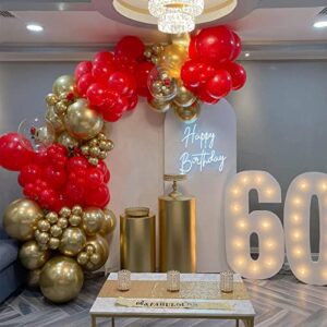 Red Gold Balloons Garland Kit, 120Pcs 18 12 10 5In Red and Gold Balloons With Gold Confetti Balloons for Valentines Wedding Bachelorette Birthday Baby Shower Engagements Anniversary Party Decorations