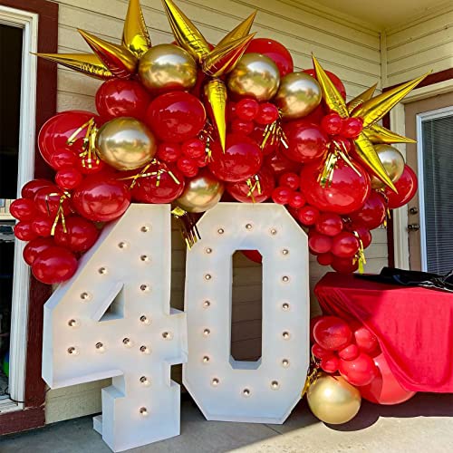 Red Gold Balloons Garland Kit, 120Pcs 18 12 10 5In Red and Gold Balloons With Gold Confetti Balloons for Valentines Wedding Bachelorette Birthday Baby Shower Engagements Anniversary Party Decorations