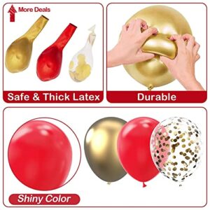 Red Gold Balloons Garland Kit, 120Pcs 18 12 10 5In Red and Gold Balloons With Gold Confetti Balloons for Valentines Wedding Bachelorette Birthday Baby Shower Engagements Anniversary Party Decorations