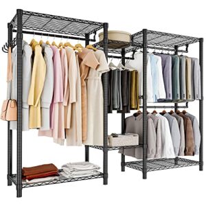 idealhouse garment rack, heavy duty clothes rack for hanging clothes capacity 900 lbs, bedroom clothing rack freestanding metal closet wardrobe rack with shelves (1''d)