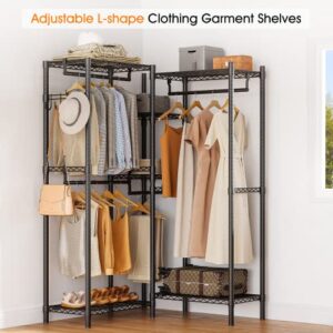 IDEALHOUSE Garment Rack, Heavy Duty Clothes Rack for Hanging Clothes Capacity 900 LBS, Bedroom Clothing Rack Freestanding Metal Closet Wardrobe Rack with Shelves (1''D)