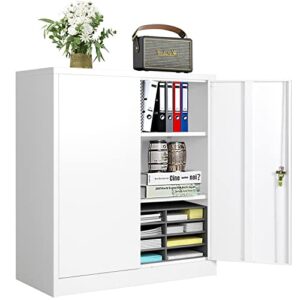 pataku metal storage cabinet lockable steel storage cabinet with doors and shelves, office locking cabinet for home, office, garage, warehouse, basement (white)