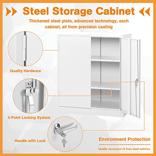 Pataku Metal Storage Cabinet Lockable Steel Storage Cabinet with Doors and Shelves, Office Locking Cabinet for Home, Office, Garage, Warehouse, Basement (White)