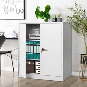 Pataku Metal Storage Cabinet Lockable Steel Storage Cabinet with Doors and Shelves, Office Locking Cabinet for Home, Office, Garage, Warehouse, Basement (White)