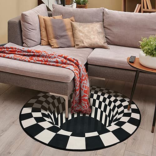 TTSITG 3D Visual Illusion Area Rug, Black and White Stereo Vision Circular Blanket Durable Black Hole Stereo Vision Zebra Non-Slip Area Rugs for Bedroom, Playroom, Kids Room, Living Room (16 inch)