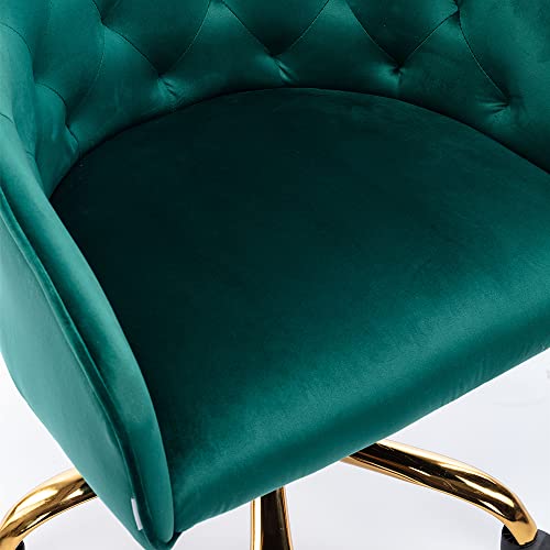 Goujxcy Desk Chair,Modern Velvet Fabric Office Chair,360° Swivel Height Adjustable Comfy Upholstered Tufted Accent Chair (Green)