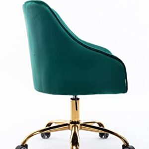 Goujxcy Desk Chair,Modern Velvet Fabric Office Chair,360° Swivel Height Adjustable Comfy Upholstered Tufted Accent Chair (Green)