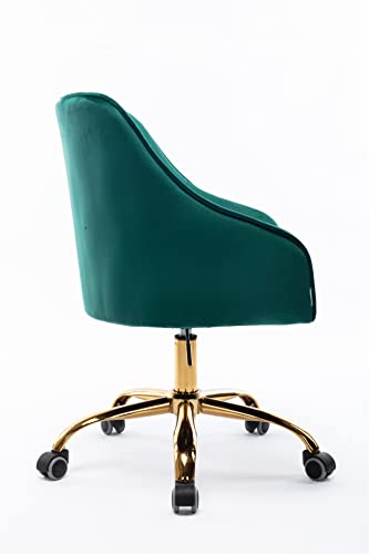 Goujxcy Desk Chair,Modern Velvet Fabric Office Chair,360° Swivel Height Adjustable Comfy Upholstered Tufted Accent Chair (Green)