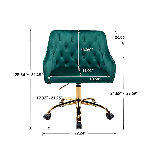 Goujxcy Desk Chair,Modern Velvet Fabric Office Chair,360° Swivel Height Adjustable Comfy Upholstered Tufted Accent Chair (Green)