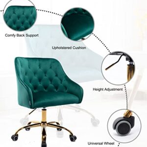 Goujxcy Desk Chair,Modern Velvet Fabric Office Chair,360° Swivel Height Adjustable Comfy Upholstered Tufted Accent Chair (Green)