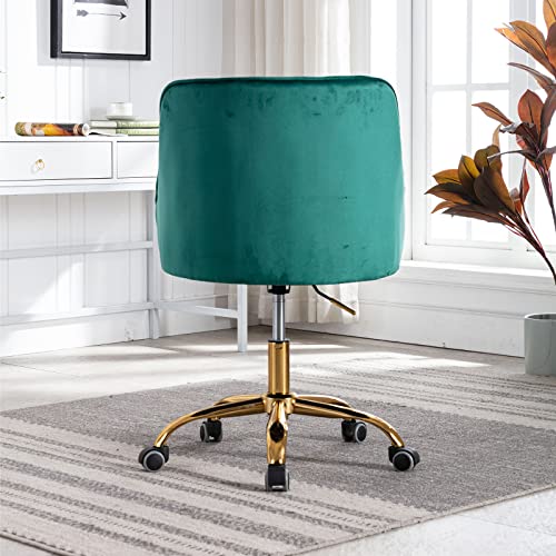 Goujxcy Desk Chair,Modern Velvet Fabric Office Chair,360° Swivel Height Adjustable Comfy Upholstered Tufted Accent Chair (Green)