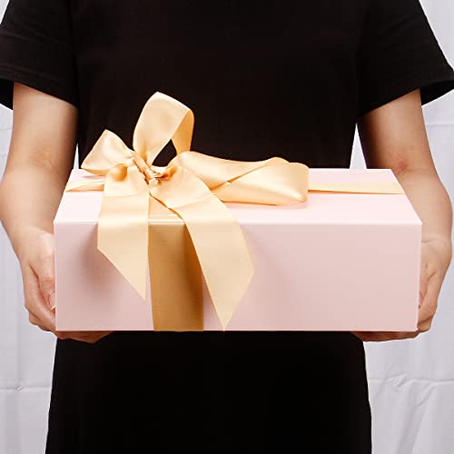 MONDEPAC Gift Box 11x7.5x3.5 Inches,Pink Gift Box with Magnetic Lid，Large Gift Box Contains Card, Ribbon, Shredded Paper Filler Gift Box for Valentine's Day Gift Packaging