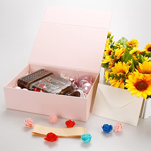 MONDEPAC Gift Box 11x7.5x3.5 Inches,Pink Gift Box with Magnetic Lid，Large Gift Box Contains Card, Ribbon, Shredded Paper Filler Gift Box for Valentine's Day Gift Packaging