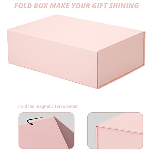 MONDEPAC Gift Box 11x7.5x3.5 Inches,Pink Gift Box with Magnetic Lid，Large Gift Box Contains Card, Ribbon, Shredded Paper Filler Gift Box for Valentine's Day Gift Packaging