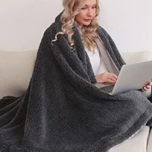 Panku Ultra-Soft Micromink Thick Sherpa Blanket Twin Size for Bed, Reversible Fuzzy Warm Throw Blanket All Season for Men Women Gifts (60X80 Black and Grey)