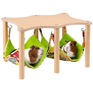 mewtogo guinea pigs hammock with natural wooden stand, safe and durable hanging hammock bed for piggies chinchilla guinea pigs rat hamster bunny ferrets hiding sleeping