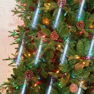 dazzle bright white christmas tree lights, 360 led 4 inch 18 tubes waterproof meteor shower rain lights, christmas decorations for outdoor indoor xmas tree bushes yard party wedding decor