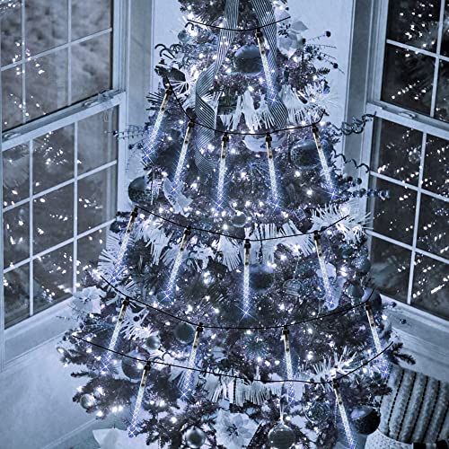 Dazzle Bright White Christmas Tree Lights, 360 LED 4 Inch 18 Tubes Waterproof Meteor Shower Rain Lights, Christmas Decorations for Outdoor Indoor Xmas Tree Bushes Yard Party Wedding Decor