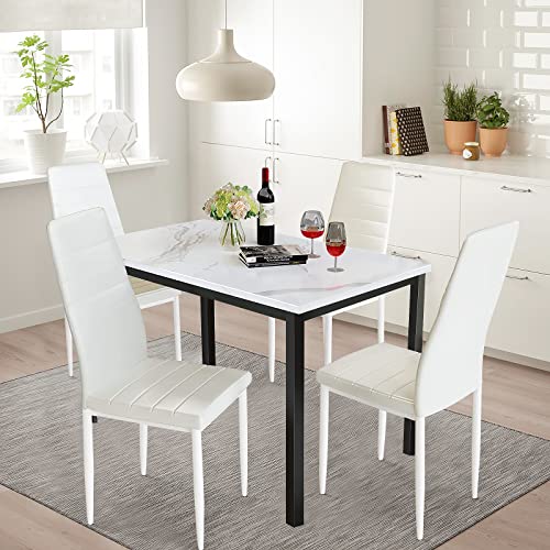 Faux Marble Dining Set for Small Spaces Kitchen 4 Table with Chairs Home Furniture