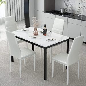 Faux Marble Dining Set for Small Spaces Kitchen 4 Table with Chairs Home Furniture