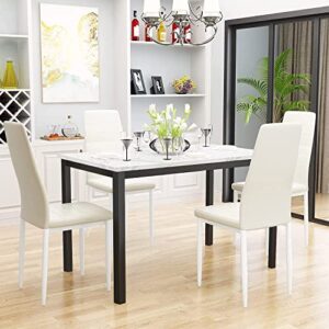 Faux Marble Dining Set for Small Spaces Kitchen 4 Table with Chairs Home Furniture