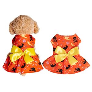 halloween dog costume pet dress puppy outfits printed with skeleton bat ghost bowknot cat vest clothes for holiday halloween costume cosplay carnival photography (x-small, orange)