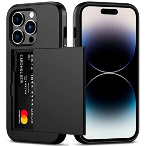 nvollnoe for iphone 14 pro case with card holder heavy duty protective dual layer shockproof hidden card slot slim wallet case for iphone 14 pro for women&men(black)