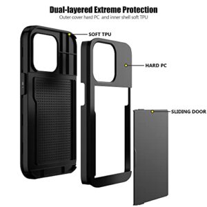 Nvollnoe for iPhone 14 Pro Case with Card Holder Heavy Duty Protective Dual Layer Shockproof Hidden Card Slot Slim Wallet Case for iPhone 14 Pro for Women&Men(Black)