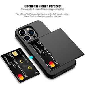 Nvollnoe for iPhone 14 Pro Case with Card Holder Heavy Duty Protective Dual Layer Shockproof Hidden Card Slot Slim Wallet Case for iPhone 14 Pro for Women&Men(Black)