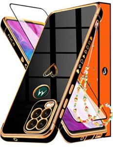 buleens for motorola moto g stylus 2021 case for women girls, (3 in 1) cute hearts pattern aesthetic phone cases for moto g stylus 2021 6.8'', classy gold paint soft tpu anti-drop cover(black)