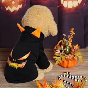 Halloween Dog Costume Pet Puppy Outfits Printed with Evil Pumkin Face Doggie Winter Clothes Sweatshirt Hooded Coat Cat Jumpsuits for Halloween Costume Cosplay Carnival Photography (Small, Black)